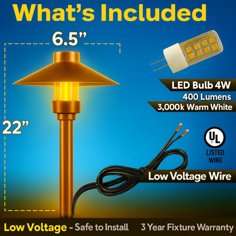 MIK Solutions LED Pathway 126 Landscape Light 12V Solid Copper Low Voltage 4W G4 LED Light Bulb Warm White Included Outdoor Mushroom Security Garden Patio Area Light for Beautiful Bright Long Lasting - Image 4
